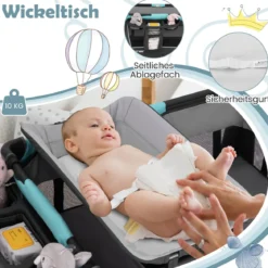 5 in 1 Faltbare Babybett mit Abnehmbarem Stubenwagen & Wickelauflage & Matratze Reisebett Grün