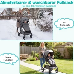 3 in 1 Faltbare Kinderwagen mit Umkehrbarem Sitz & Liegefunktion Reisebuggy Kombikinderwagen Grau