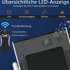 2-in-1 Faltbares Laufband mit APP & Fernbedienung Handyhalter LED-Display und Lautsprecher Weiß