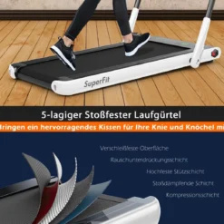 2-in-1 Faltbares Laufband mit APP & Fernbedienung Handyhalter LED-Display und Lautsprecher Weiß