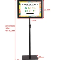 Infoständer A3 Höhenverstellbarer Abnehmbarer Plakatständer Plakat Silber/ Schwarz 42 x 29,5 cm