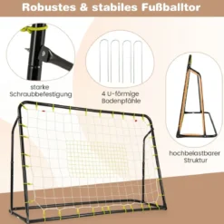 2 in 1 Fußballtor & Rebounder Fussballtore 187 x 60 x 102-122,5 cm Kinder Fußballtor-Set höhenverstellbar Schwarz