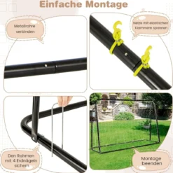 2 in 1 Fußballtor & Rebounder Fussballtore 187 x 60 x 102-122,5 cm Kinder Fußballtor-Set höhenverstellbar Schwarz