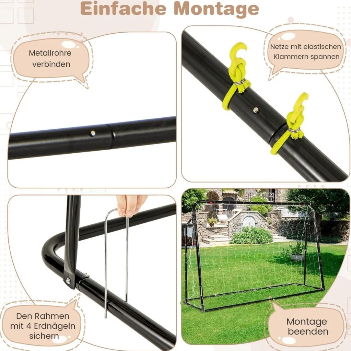 2 in 1 Fußballtor & Rebounder Fussballtore 187 x 60 x 102-122,5 cm Kinder Fußballtor-Set höhenverstellbar Schwarz