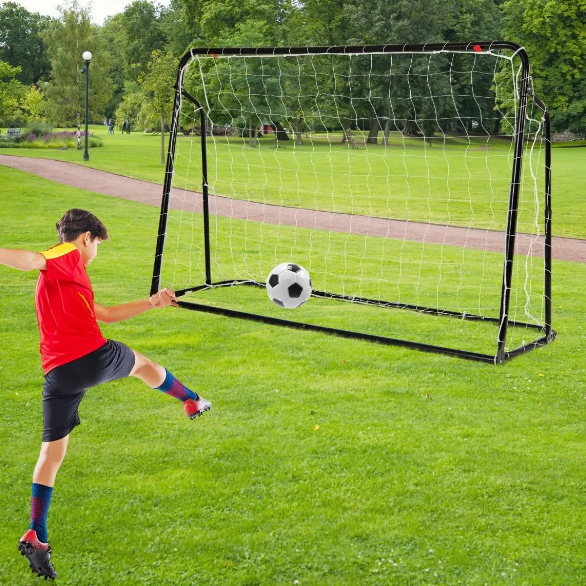 2 in 1 Fußballtor & Rebounder Fussballtore 187 x 60 x 102-122,5 cm Kinder Fußballtor-Set höhenverstellbar Schwarz