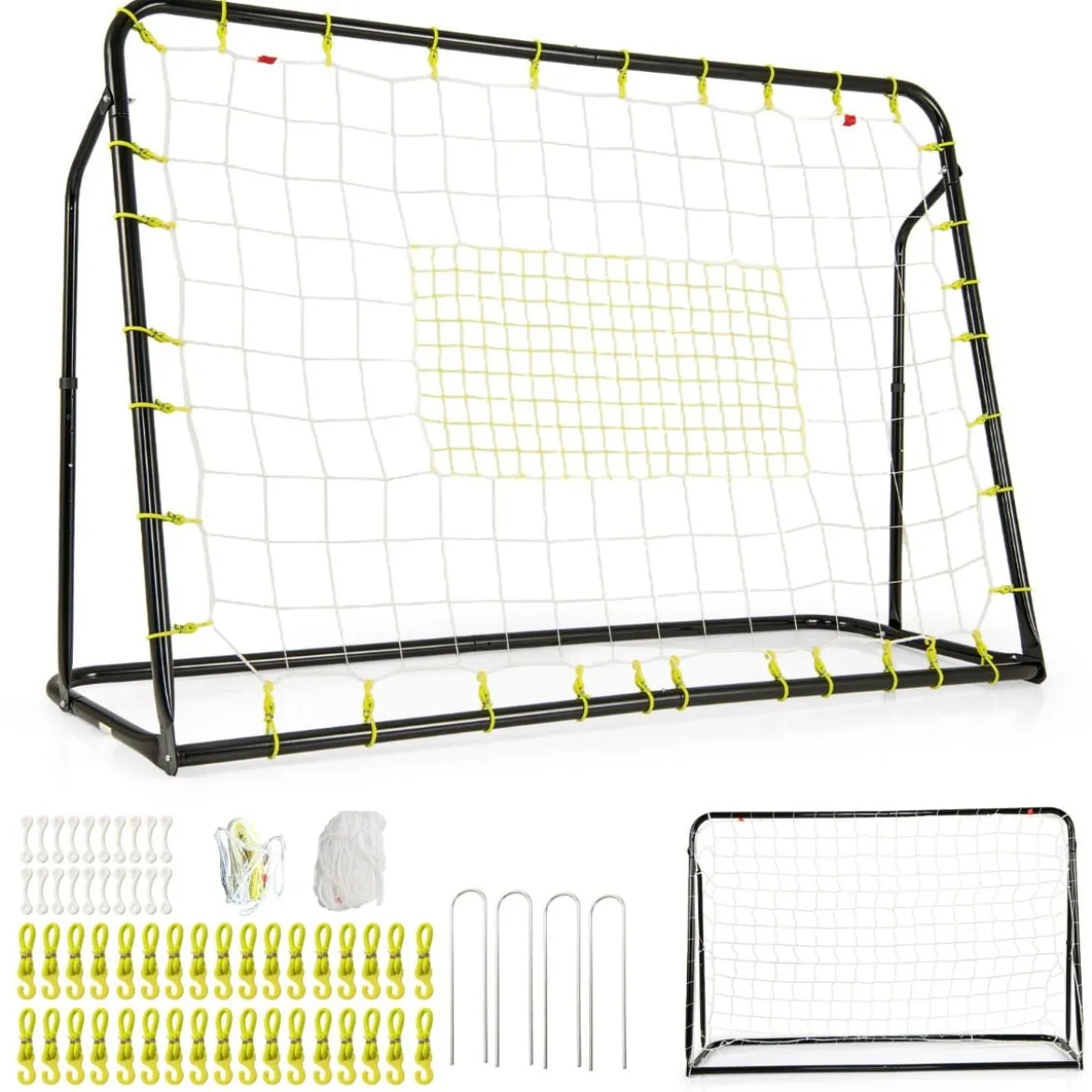 2 in 1 Fußballtor & Rebounder Fussballtore 187 x 60 x 102-122,5 cm Kinder Fußballtor-Set höhenverstellbar Schwarz
