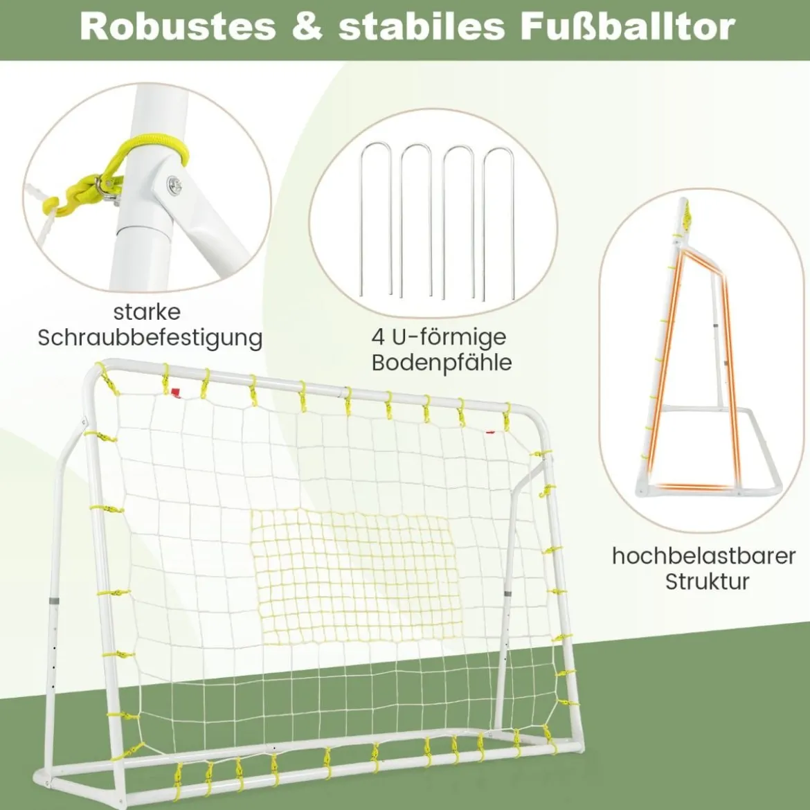 2 in 1 Fußballtor & Rebounder Fussballtore 187 x 60 x 102-122,5 cm Kinder Fußballtor-Set höhenverstellbar Weiß