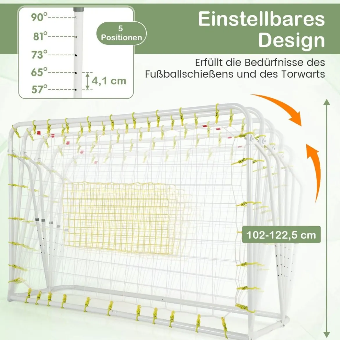 2 in 1 Fußballtor & Rebounder Fussballtore 187 x 60 x 102-122,5 cm Kinder Fußballtor-Set höhenverstellbar Weiß