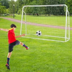 2 in 1 Fußballtor & Rebounder Fussballtore 187 x 60 x 102-122,5 cm Kinder Fußballtor-Set höhenverstellbar Weiß
