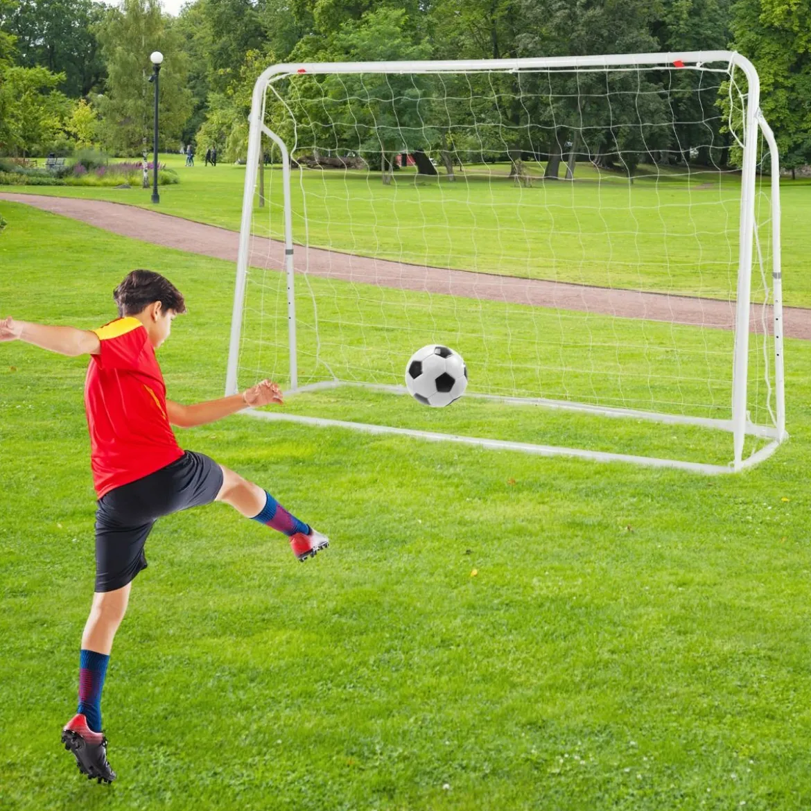 2 in 1 Fußballtor & Rebounder Fussballtore 187 x 60 x 102-122,5 cm Kinder Fußballtor-Set höhenverstellbar Weiß