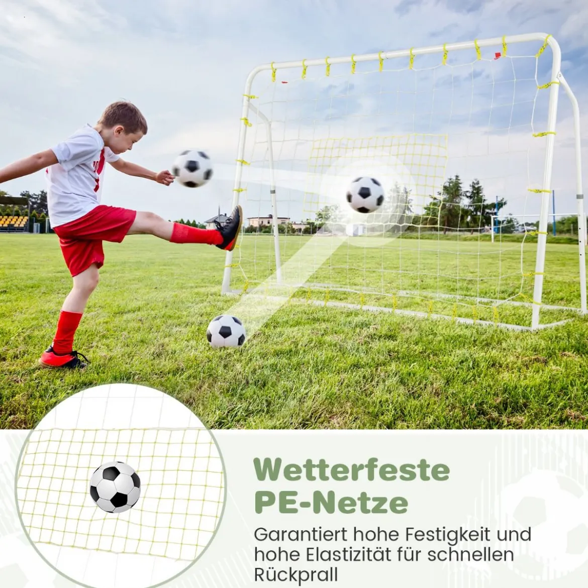 2 in 1 Fußballtor & Rebounder Fussballtore 187 x 60 x 102-122,5 cm Kinder Fußballtor-Set höhenverstellbar Weiß
