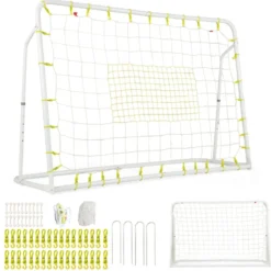 2 in 1 Fußballtor & Rebounder Fussballtore 187 x 60 x 102-122,5 cm Kinder Fußballtor-Set höhenverstellbar Weiß