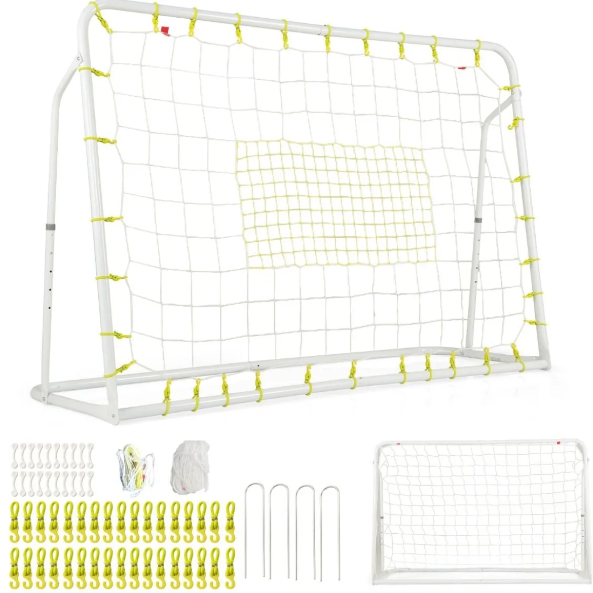 2 in 1 Fußballtor & Rebounder Fussballtore 187 x 60 x 102-122,5 cm Kinder Fußballtor-Set höhenverstellbar Weiß
