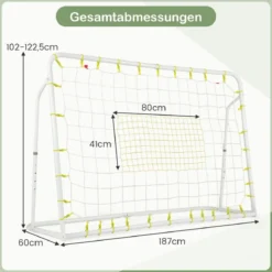 2 in 1 Fußballtor & Rebounder Fussballtore 187 x 60 x 102-122,5 cm Kinder Fußballtor-Set höhenverstellbar Weiß