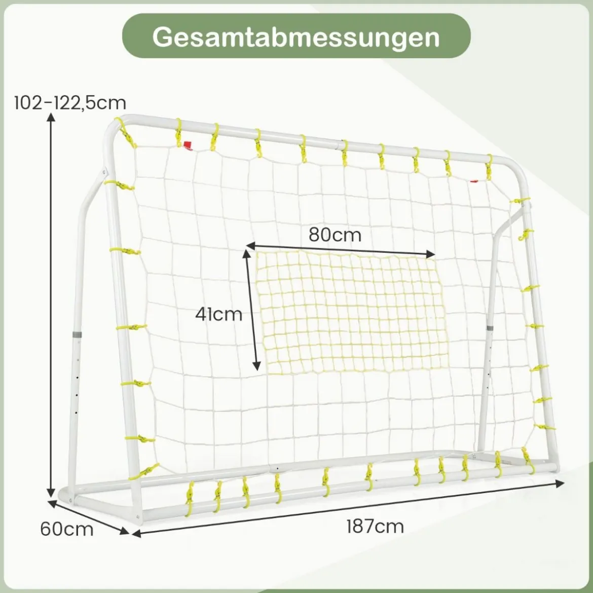 2 in 1 Fußballtor & Rebounder Fussballtore 187 x 60 x 102-122,5 cm Kinder Fußballtor-Set höhenverstellbar Weiß