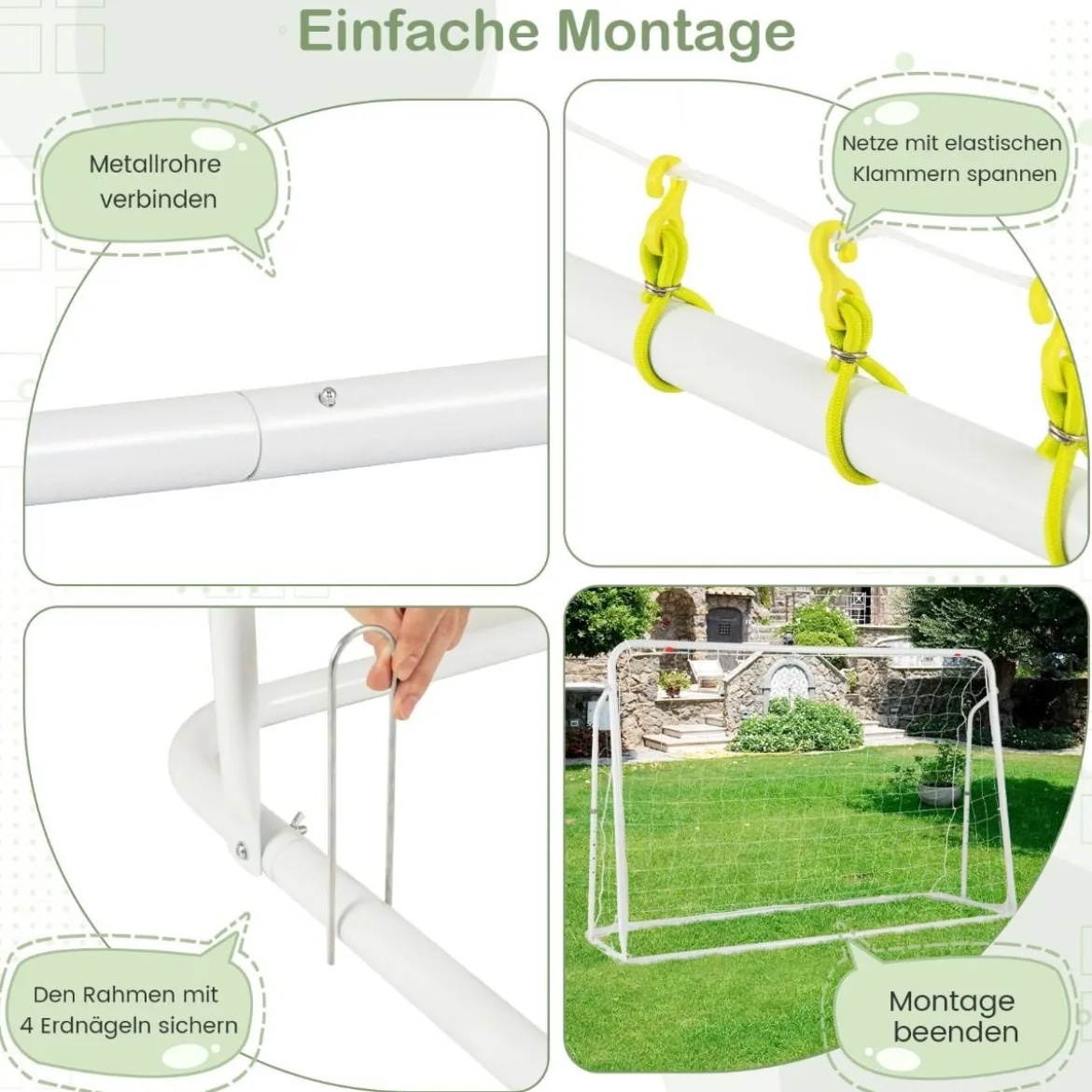 2 in 1 Fußballtor & Rebounder Fussballtore 187 x 60 x 102-122,5 cm Kinder Fußballtor-Set höhenverstellbar Weiß