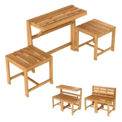 2 in 1 Gartenbank aus Akazienholz Gartentisch mit Sitzbank 2-Sitzer Holzbank Sitzgruppe für Terrasse