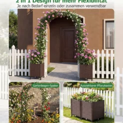 2 in 1 Gartenbogen 230 cm Rosenbogen mit 2 Selbstbewässerungs-Pflanzkästen