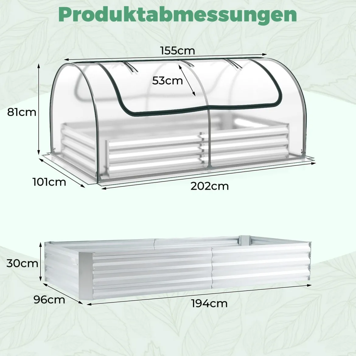 3 in 1 Gewächshaus mit Hochbeet & Metall Pflanzkasten & PVC-Folie Rechteckiges Frühbeet