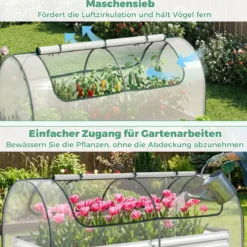 3 in 1 Gewächshaus mit Hochbeet & Metall Pflanzkasten & PVC-Folie Rechteckiges Frühbeet