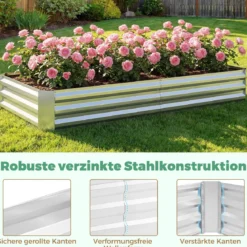 3 in 1 Gewächshaus mit Hochbeet & Metall Pflanzkasten & PVC-Folie Rechteckiges Frühbeet