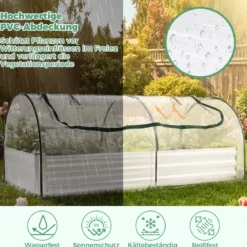 3 in 1 Gewächshaus mit Hochbeet & Metall Pflanzkasten & PVC-Folie Rechteckiges Frühbeet