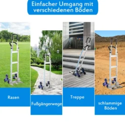 2-in-1-Handkarren aus Aluminium umwandelbarer Transportwagen zum Treppensteigen 152 x 51 x 46 cm