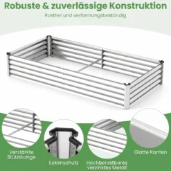 3 in 1 Hochbeet mit Gewächshaus Metall Pflanzkasten mit PVC-Abdeckung & 2 Fenstern Frühbeet Schwarz/Silber