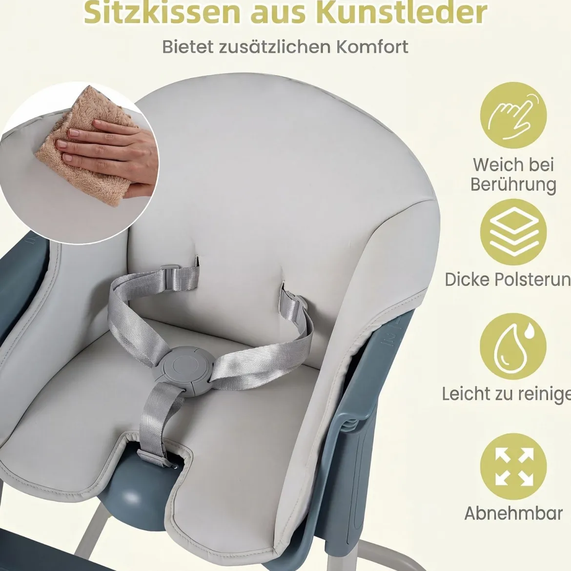 2-in-1 Hochstuhl Kinderhochstuhl mit Abnehmbarem & Verstellbarem Tablett Fußstütze Metallrahmen Grau