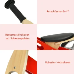 2-in-1 Holz-Balance-Bike und Dreirad Kleinkind Fahrrad ohne Pedale mit verstellbarem Sitz Rot + Natur