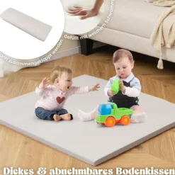 6-IN-1 Holz Kinderzelt mit Kindertisch & Stuhl & Matte & Tafel Spielhaus 145 x 98 x 113 cm