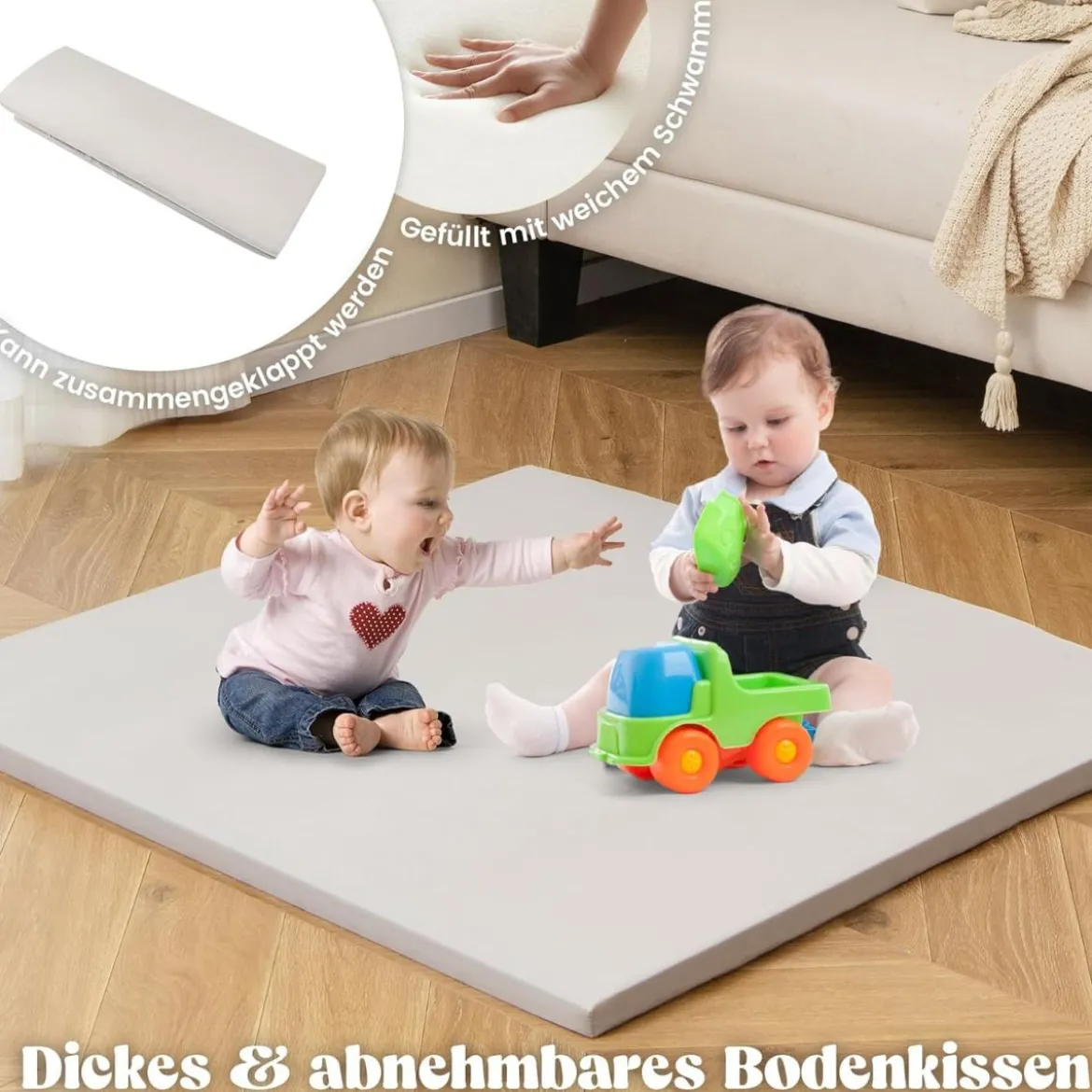 6-IN-1 Holz Kinderzelt mit Kindertisch & Stuhl & Matte & Tafel Spielhaus 145 x 98 x 113 cm