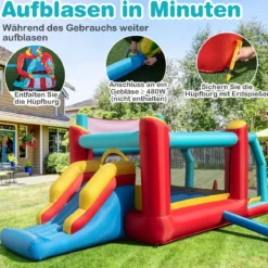 5 in 1Hüpfburg mit Rutsche & Basketballkorb & Ringwurfspiel & Bällebad Aufblasbares Spielhaus