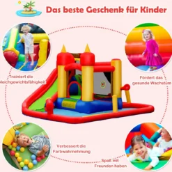 7 in 1 Hüpfburg mit 740W Gebläse Aufblasbare Wasserrutsche Outdoor 410 x 385 x 220 cm