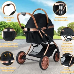 3 in 1 Hundebuggy mit Sonnenschutz & Sicherheitsgurt & Getränkehalter Reisewagen Hundewagen
