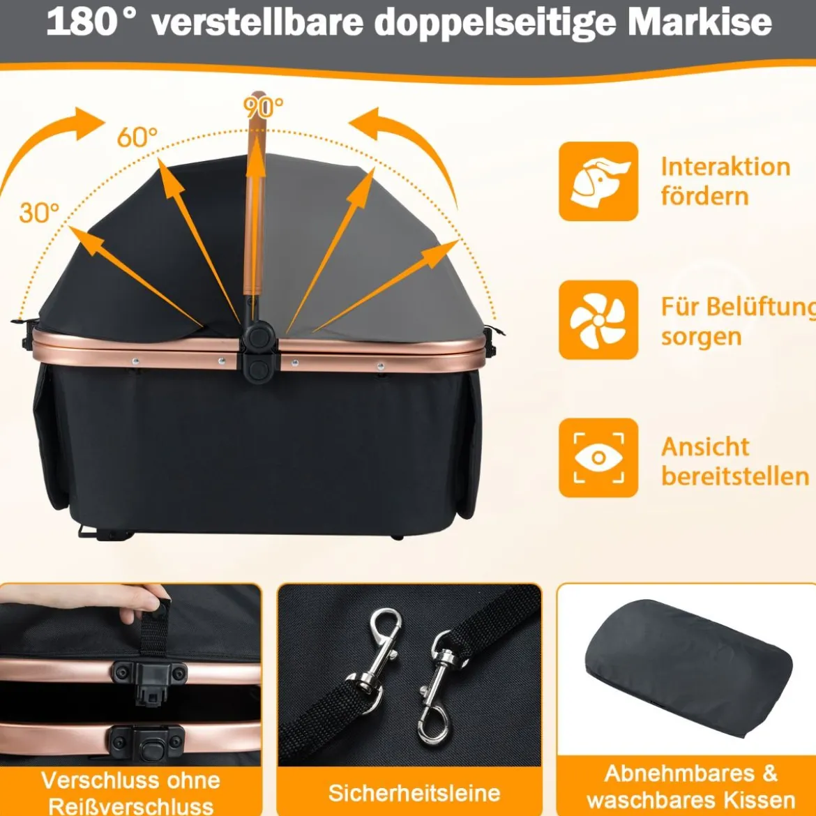 3 in 1 Hundebuggy mit Sonnenschutz & Sicherheitsgurt & Getränkehalter Reisewagen Hundewagen