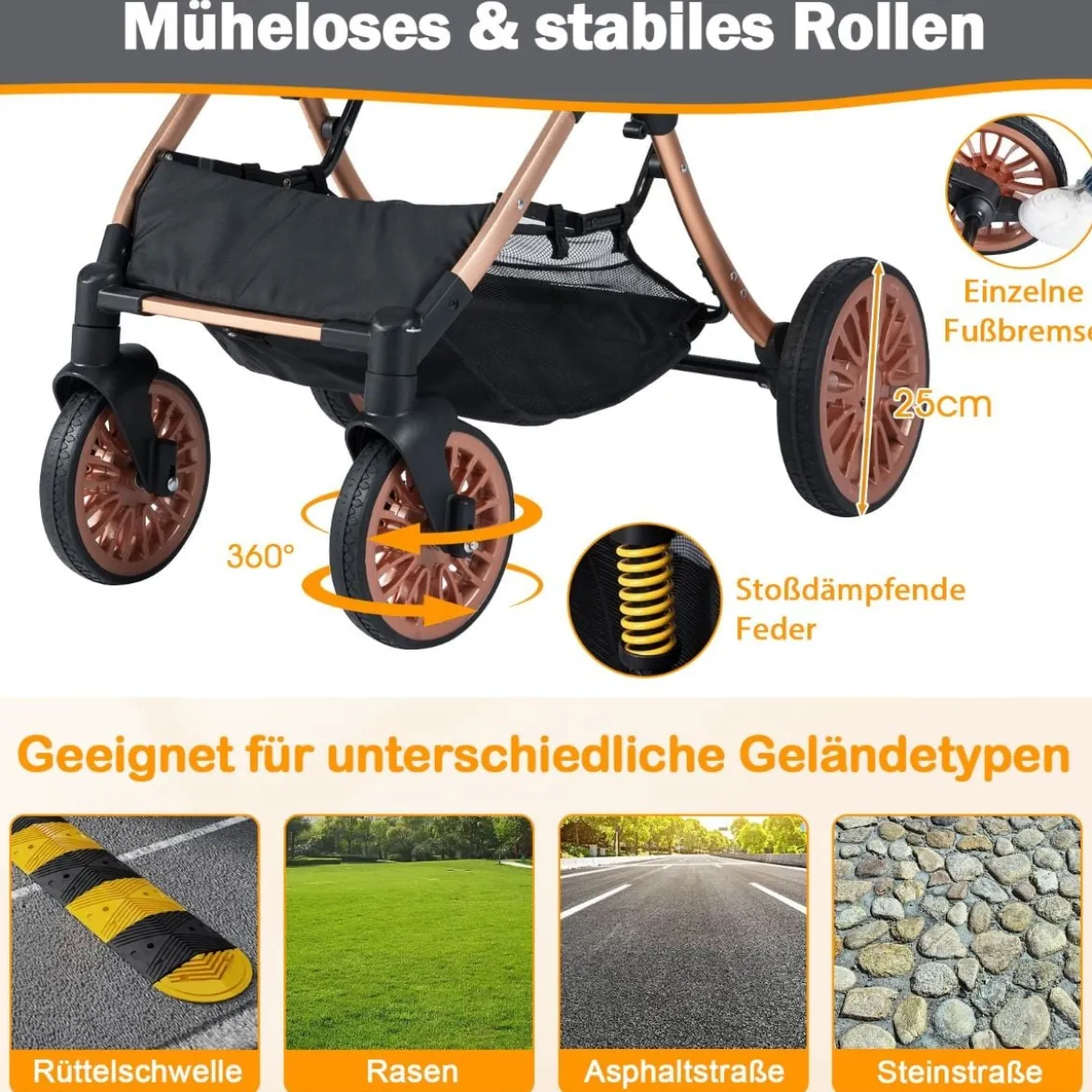 3 in 1 Hundebuggy mit Sonnenschutz & Sicherheitsgurt & Getränkehalter Reisewagen Hundewagen