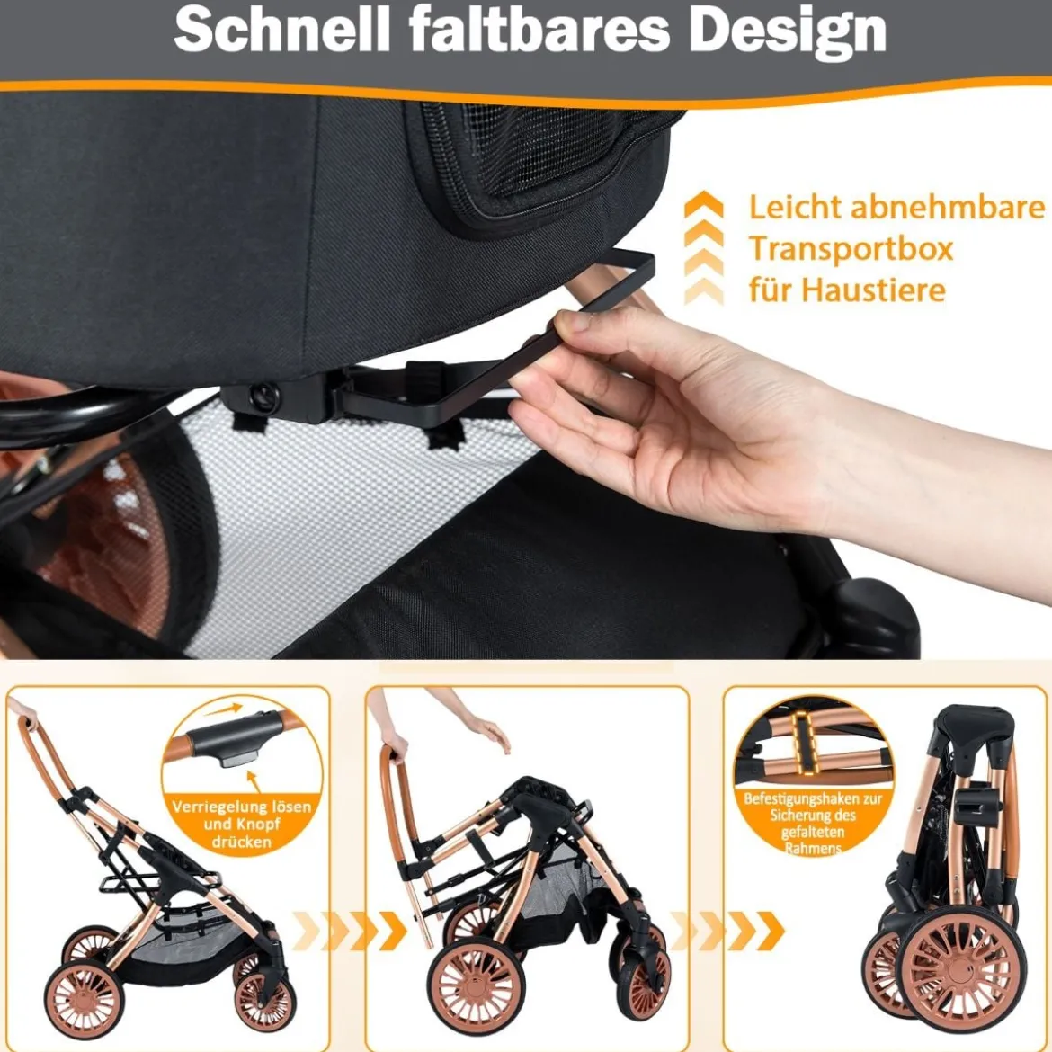 3 in 1 Hundebuggy mit Sonnenschutz & Sicherheitsgurt & Getränkehalter Reisewagen Hundewagen