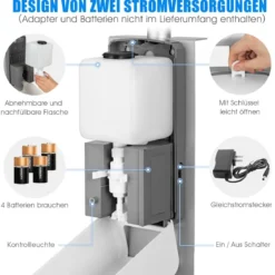 2 in 1 Infoständer Desinfektionsstation Automatischer Seifenspender 34 x 30 x 140,5 - 161 cm Silber