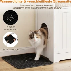 3 in 1 Katzenhaus Katzentoilette Beistelltisch mit Streumatte & 2 Abschließbaren Türen & Eingang & Fach
