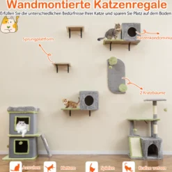 3-in-1 Katzenmöbelset Katzenaktivitätszentrum mit Katzenhaus 3-stufiger Kratzbaum Grau