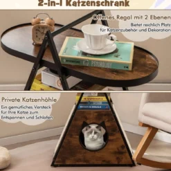3 in 1 Katzenschrank Katzenhaus & Beistelltisch & Nachttisch mit Katzenhöhle & Kratzmatten