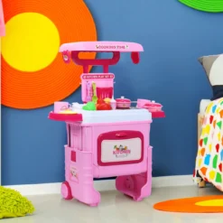 2 in 1 Küchen-Spielzeug-Trolley Küchen-Spielzeug-Set höhenverstellbar Kinder Rollenspiel Spielzeug Rosa