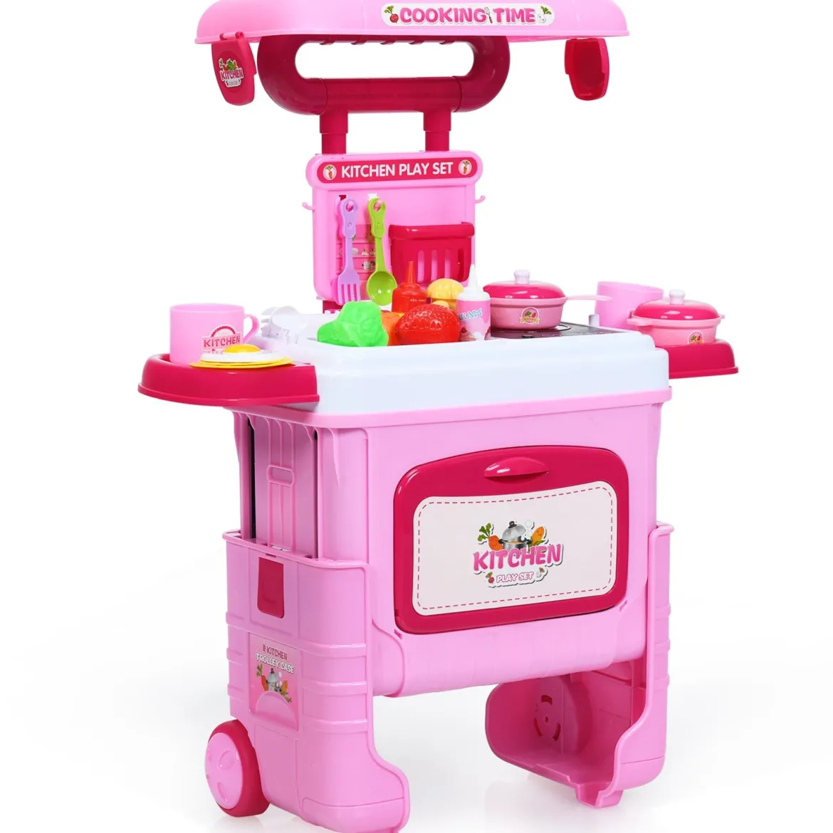 2 in 1 Küchen-Spielzeug-Trolley Küchen-Spielzeug-Set höhenverstellbar Kinder Rollenspiel Spielzeug Rosa