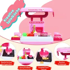2 in 1 Küchen-Spielzeug-Trolley Küchen-Spielzeug-Set höhenverstellbar Kinder Rollenspiel Spielzeug Rosa