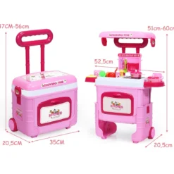 2 in 1 Küchen-Spielzeug-Trolley Küchen-Spielzeug-Set höhenverstellbar Kinder Rollenspiel Spielzeug Rosa