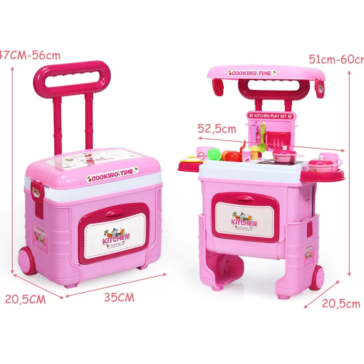 2 in 1 Küchen-Spielzeug-Trolley Küchen-Spielzeug-Set höhenverstellbar Kinder Rollenspiel Spielzeug Rosa