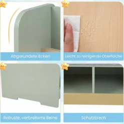 3 in 1 Kinder Bücherregal mit Sitzbank Kinderregal mit 2 Fächern & Gepolstertem Kissen Grün