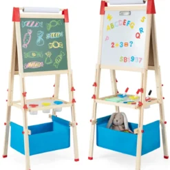 3 in 1 Kinder Doppelseitige Staffelei mit Magnetischer Tafel & Whiteboard Höhenverstellbar