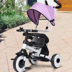 4-in-1 Kinderdreirad Klappbar Baby-Dreirad 3 Räder Fahrrad mit Markise Rosa